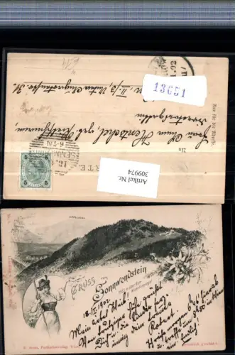 309974,Gruß vom Sonnwendstein b. Semmering Frau in Tracht Federhut Mehrbildkarte