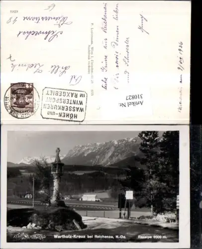 310827,Wartholz-Kreuz Bildstock b. Reichenau m. Raxalpe Bergkulisse