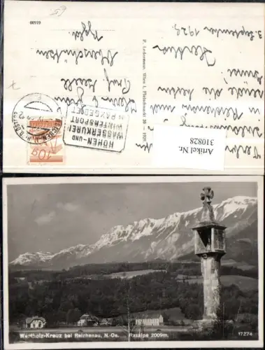 310828,Wartholz-Kreuz Bildstock b. Reichenau m. Raxalpe Bergkulisse