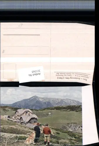 311243,Rax Ottohaus Berghütte b. Reichenau geg. Schneeberg Bergkulisse Hund Bernhardiner