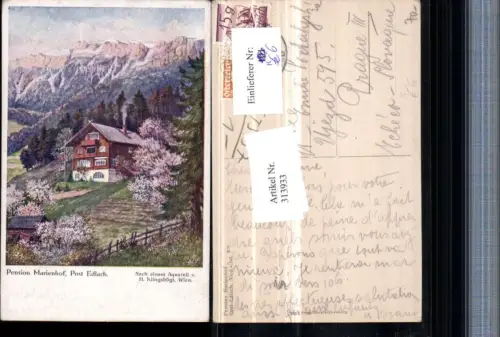313933,Künstler AK H. Klingsbögl Pension Marienhof b. Edlach Bergkulisse