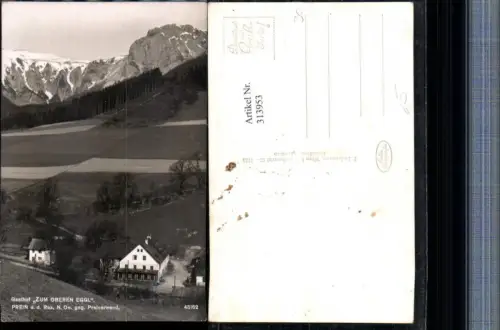 313953,Prein an d. Rax Gasthof zum Oberen Eggl geg. Preinerwand Bergkulisse