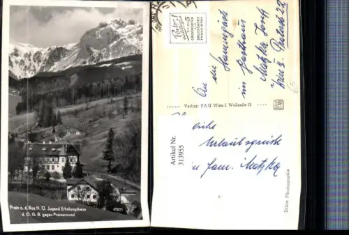 313955,Prein an d. Rax Jugend-Erholungsheim geg. Preinerwand Bergkulisse