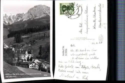 313956,Prein an d. Rax Jugend-Erholungsheim geg. Preinerwand Bergkulisse