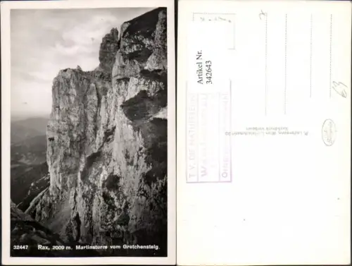342643,Rax Martinsturm vom Gretchensteig b. Reichenau Felswand