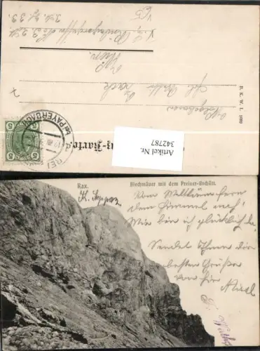 342787,Rax Blechmäuer m. Preiner-Gschütt b. Prein Reichenau pub B.K.W.I. 1089