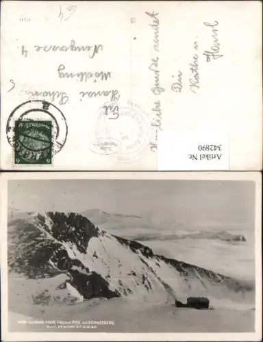 342890,Rax Karl Ludwig-Haus Berghütte m. Schneeberg b. Prein Reichenau Bergkulisse Winterbild
