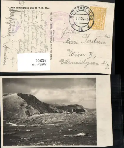 342950,Foto AK Rax Karl Ludwig-Haus Berghütte b. Prein Reichenau Bergkulisse