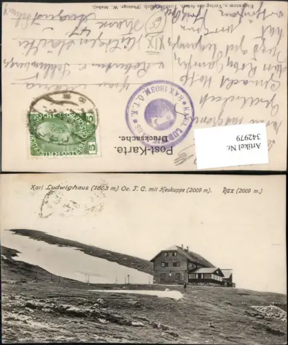 342979,Rax Karl Ludwig-Haus Berghütte m. Heukuppe b. Prein Reichenau