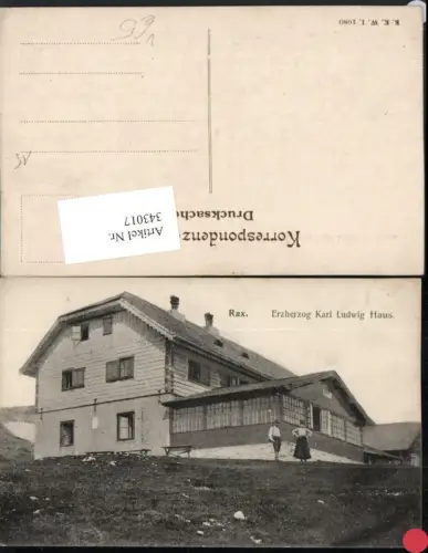 343017,Rax Erzherzog Karl Ludwig-Haus Berghütte b. Prein Reichenau pub B.K.W.I. 1080