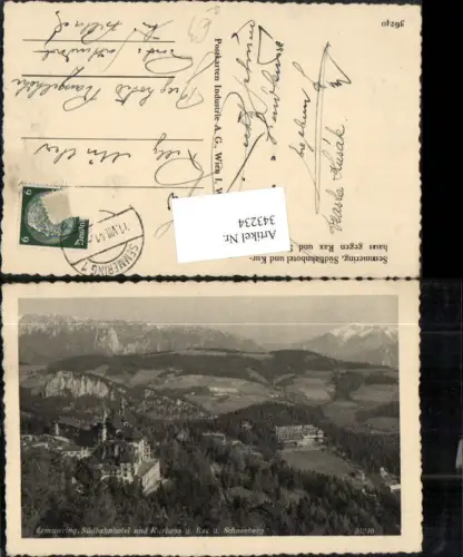 343234,Semmering Südbahnhotel u. Kurhaus geg. Rax u. Schneeberg Bergkulisse