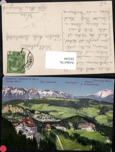343249,Semmering Südbahnhotel Villen Kurhaus geg. Raxalpe u. Schneeberg Bergkulisse