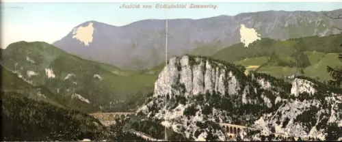 355567,Klappkarte 2 tlg. Ausblick v. Südbahnhotel Semmering
