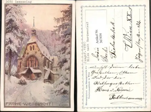 367454,Künstler AK R. Moser Semmering Kirche Winterbild pub Fürsorgeverein Taubstummblinde Wien