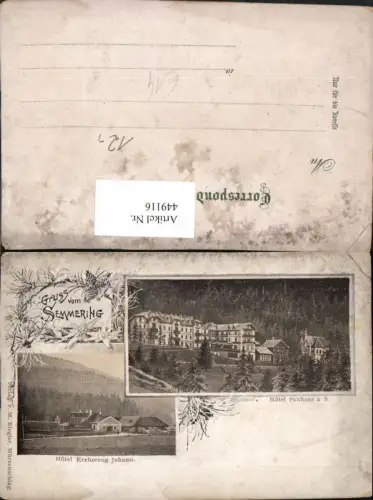449116,Litho Gruß vom Semmering Hotel Panhans Erzherzog Johann Mehrbildkarte