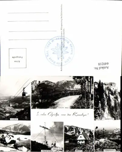 449218,Raxalpe Seilbahn Kreuz Berghütten b. Reichenau Mehrbildkarte