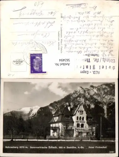 563494,Foto Ak Edlach Hotel Finkenhof m. Schneeberg Reichenau an der Rax