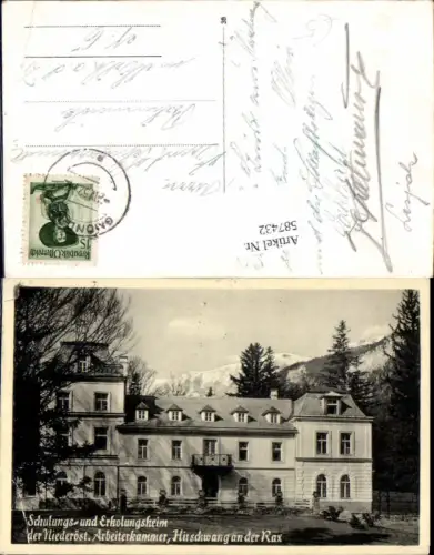 587432,Hirschwang a. d. Rax Schulungs- u. Erholungsheim d. Arbeiterkammer Reichenau an der Rax