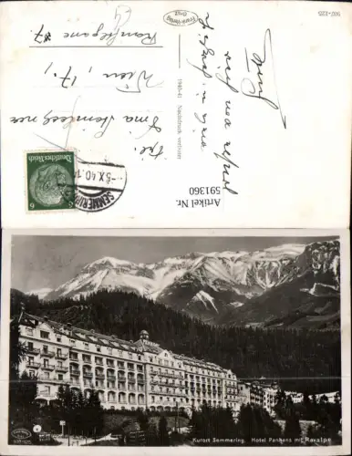 591360,Foto Ak Semmering Hotel Panhans m. Raxalpe