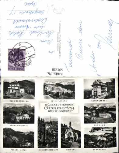 591398,Mehrbild Ak Semmering Hotel Panhans Sonnwendhof Kircherl