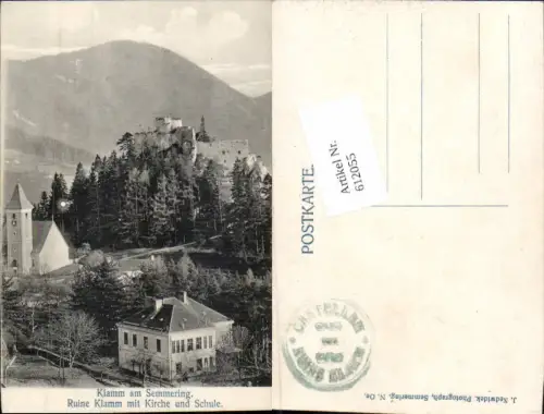 612055,Ruine Klamm am Semmering Kirche u. Schule Schottwien