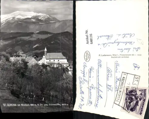 648116,Foto Ak St Corona a. Wechsel geg. Schneeberg