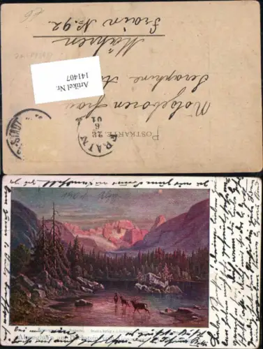 141407,Dachstein bei Gosau Alpenglühn Litho Gosausee