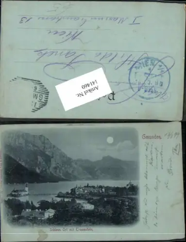141460,Mond Litho Schloss Orth Ort bei Gmunden am Traunsee 1899