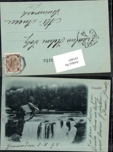 141463,Tolle Mond Litho Traunfall bei Gmunden Roitham 1898