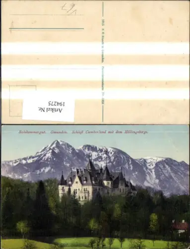 194275,Gmunden Schloss Cumberland m. d. Höllengebirge Salzkammergut pub F. E. Brandt 1356