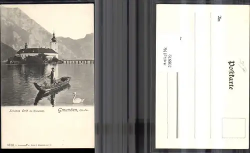 208979,Gmunden Schloss Orth im Traunsee Boot Ruderboot Schwan