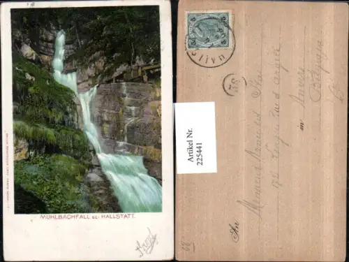 225441,Litho AK Muhlbachfall b. Hallstatt Wasserfall