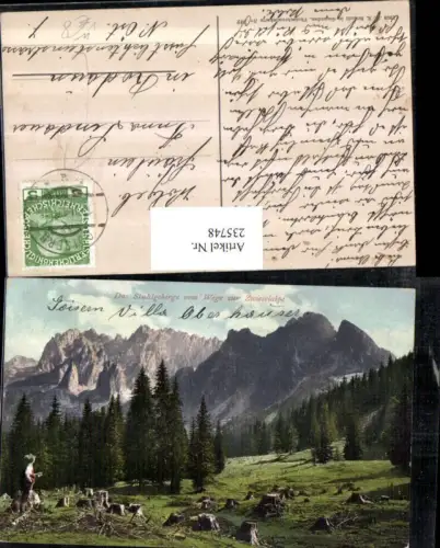 235748,Das Stuhlgebirge v. Wege zur Zwieselalpe Bergkulisse b. Goisern pub F. E. Brandt 342