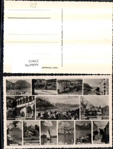 279612,Gmunden Totale Rathaus Strandbad Schloss Orth Segelboot Esplanade Mehrbildkarte pub F. E. Brandt