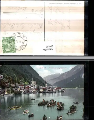 299142,Hallstatt Totale Fronleichnamsprozession geschmückte Boote pub F. E. Brandt 573