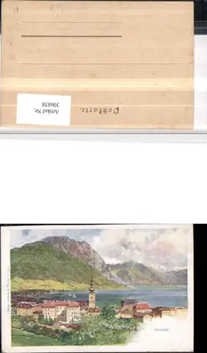 306858,Künstler AK F. Konallik Gmunden Teilansicht Bergkulisse pub Philipp e Kramer