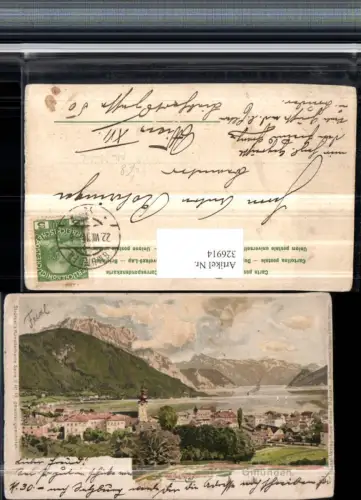 326914,Künstler Litho Otto Strützel Gmunden Totale Bergkulisse