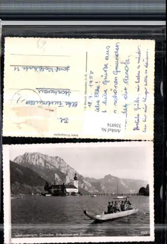 326974,Gmunden Echobläser am Traunsee Boot Schloss Ort Orth Bergkulisse pub F. E. Brandt 6051