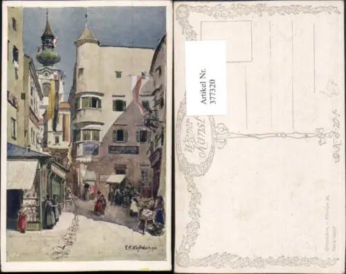 377320,Künstler AK E. F. Hofecker Gmunden Pfarrgasse pub B.K.W.I. 920euro7
