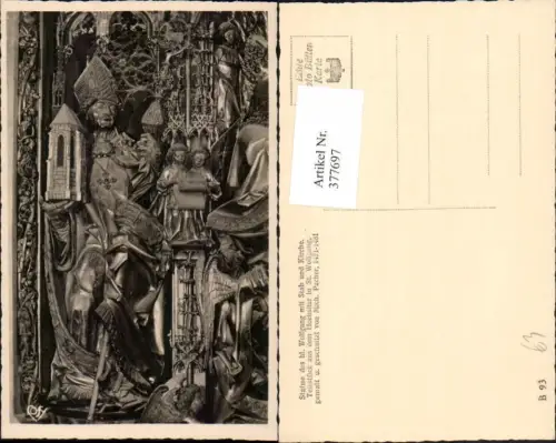 377697,St. Wolfgang Hochaltar Teilstück Statue des hl. Wolfgang m. Stab u. Kirche pub Cosy