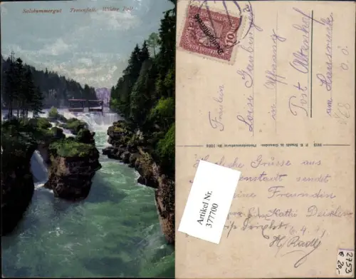 377700,Traunfall Wasserfall Wilder Fall b. Gmunden pub F. E. Brandt 1084