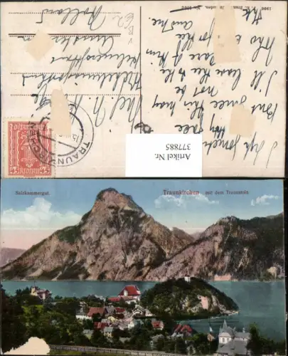 377885,Traunkirchen Totale m. Traunstein Bergkulisse pub F. E. Brandt 106c