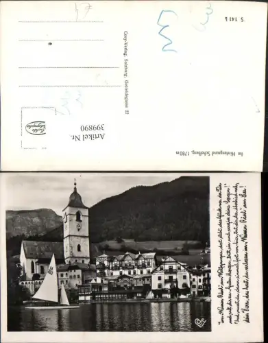 399890,St. Wolfgang Teilansicht Kirche Weisses Rössl Segelboot pub Cosy