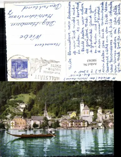500363,Hallstatt am See Teilansicht Kirchen Zille Boot