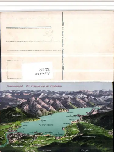 522332,Traunsee aus d. Vogelschau Gmunden Rindbach pub Brandt 1037