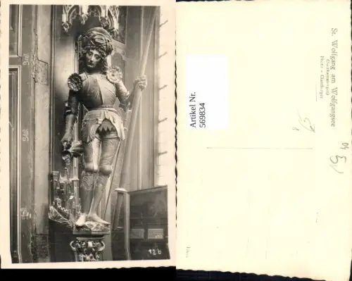 569834,Foto Ak St Wolfgang a. Wolfgangsee Statue Kirche pub Gastberger 12b