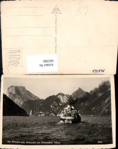 602306,Bei Ebensee a. Traunsee m. Traunstein Schiff Dampfer