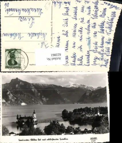622861,Foto Ak Gmunden Schloss Ort m. Schlafender Griechin pub Brand Z 631