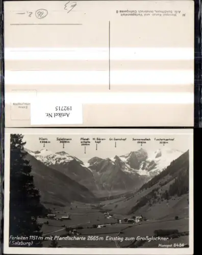 192715,Ferleiten m. Pfandlscharte Einstieg z. Großglockner Gipfelkarte