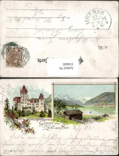 334660,Litho Gruß aus Zell am See Teilansicht Schloss Fischhorn Mehrbildkarte
